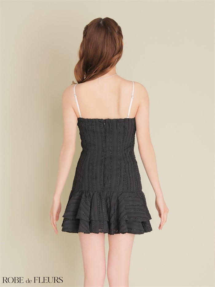 ROBE de FLEURS ローブドフルール 【XSサイズあり】 バイカラーリボンシフォンフレアミニキャバドレス fm5009