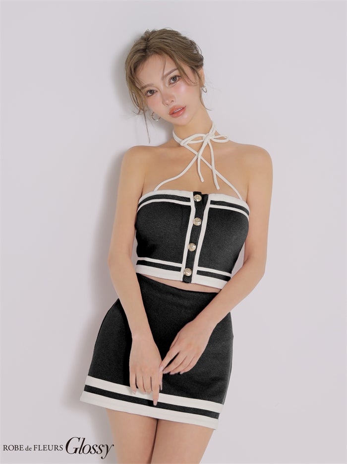 Glossy ローブドフルールグロッシー 【XSサイズあり】 クロスリボンニットセットアップミニキャバドレス（gl4379） gl4379