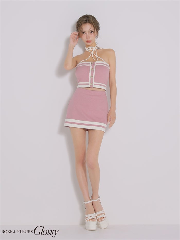 Glossy ローブドフルールグロッシー 【XSサイズあり】 クロスリボンニットセットアップミニキャバドレス（gl4379） gl4379