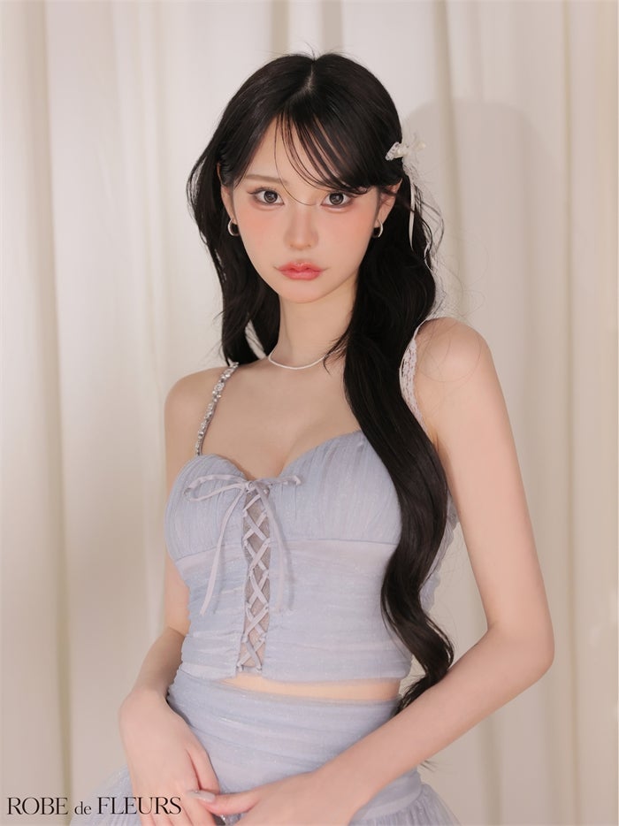 ROBE de FLEURS ローブドフルール 【XSサイズあり】 レースアップラメチュールティアードフリルセットアップミニキャバドレス fm4375-c
