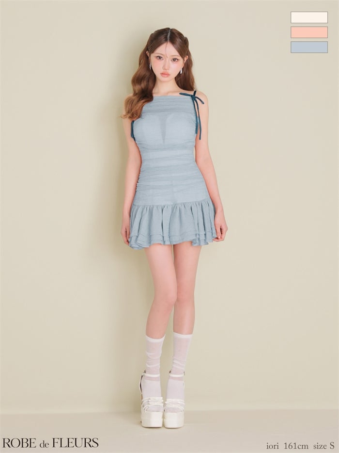 ROBE de FLEURS ローブドフルール 【XSサイズあり】 ラメシフォンリボンキャミミニキャバドレス fm4917-c