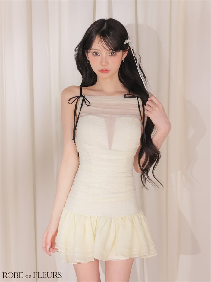ROBE de FLEURS ローブドフルール 【XSサイズあり】 ラメシフォンリボンキャミミニキャバドレス fm4917-c