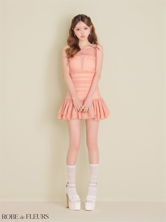 ROBE de FLEURS ローブドフルール 【XSサイズあり】 ラメシフォンリボンキャミミニキャバドレス fm4917-c