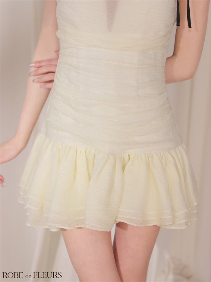 ROBE de FLEURS ローブドフルール 【XSサイズあり】 ラメシフォンリボンキャミミニキャバドレス fm4917-c