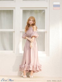 【XS～Lサイズあり】 Puff sleeve tuck frill long dress VC4681-c