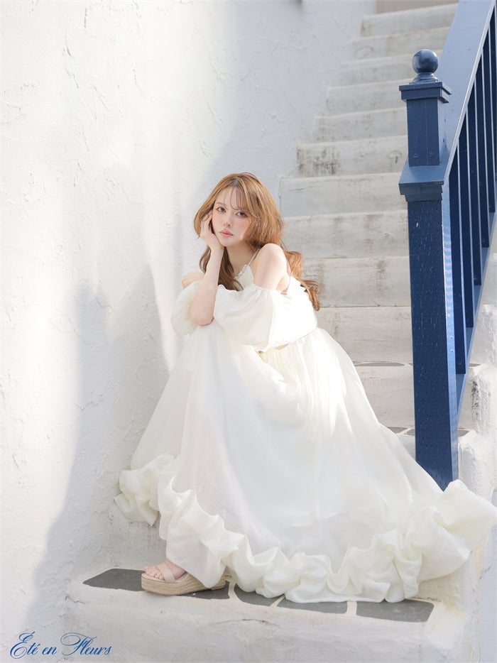 【XS～Lサイズあり】 Puff sleeve tuck frill long dress VC4681-c