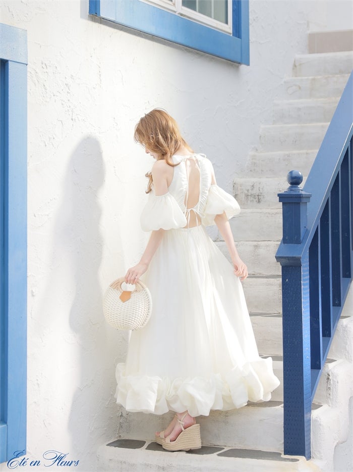【XS～Lサイズあり】 Puff sleeve tuck frill long dress VC4681-c