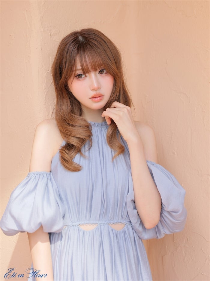 【XS～Lサイズあり】 Puff sleeve tuck frill long dress VC4681-c
