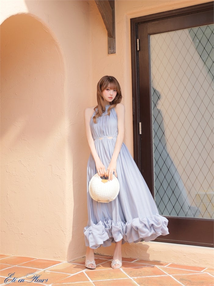 【XS～Lサイズあり】 Puff sleeve tuck frill long dress VC4681-c
