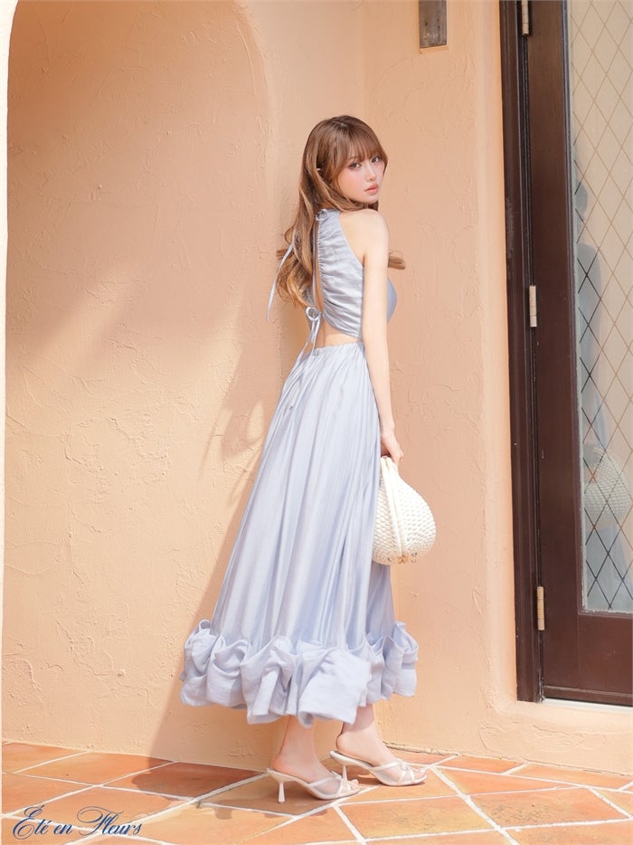 【XS～Lサイズあり】 Puff sleeve tuck frill long dress VC4681-c