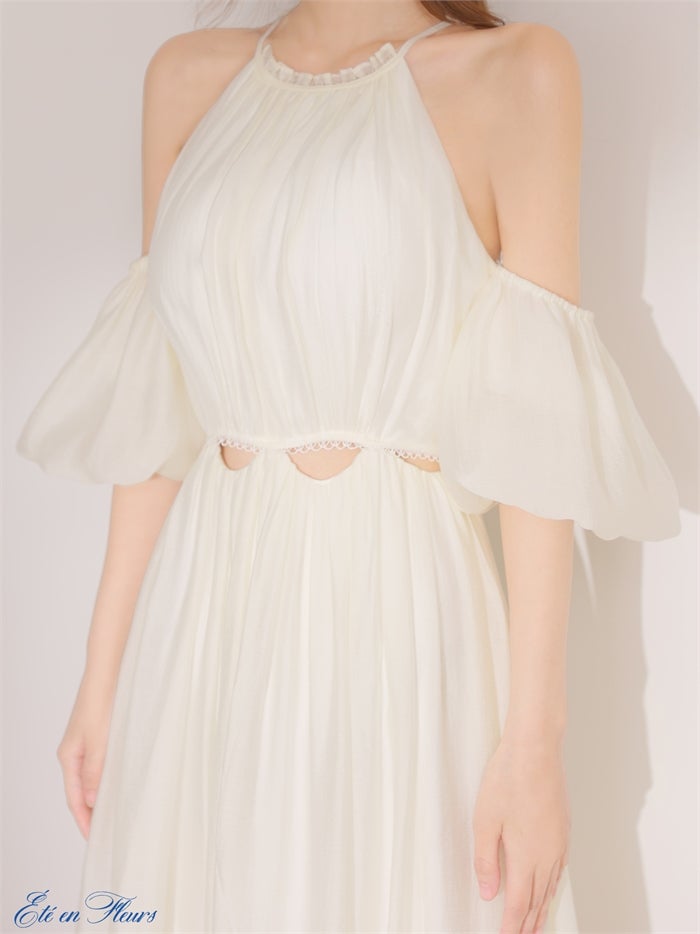 【XS～Lサイズあり】 Puff sleeve tuck frill long dress VC4681-c