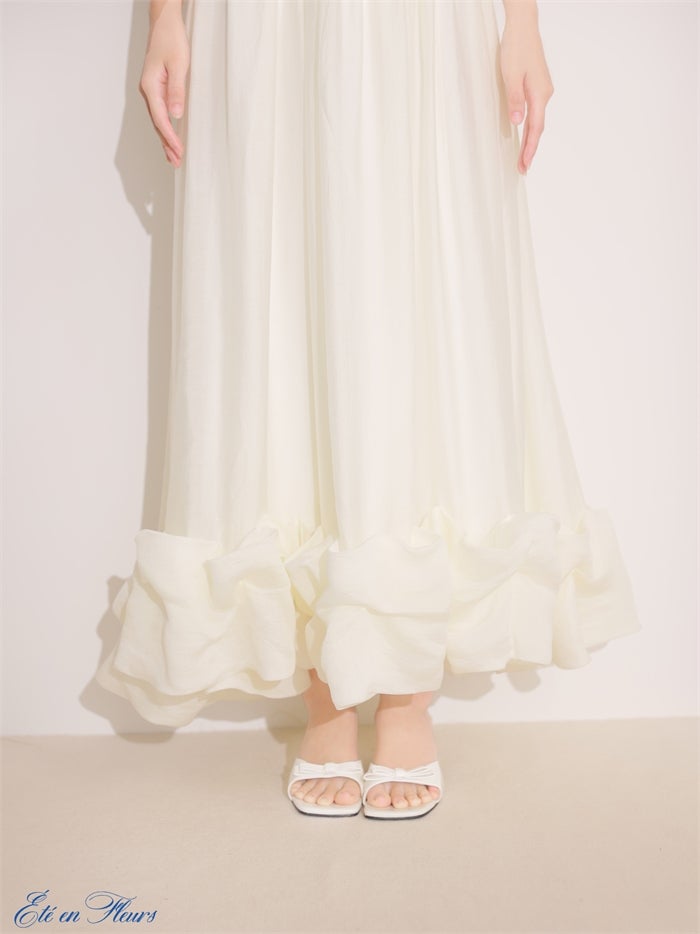 【XS～Lサイズあり】 Puff sleeve tuck frill long dress VC4681-c