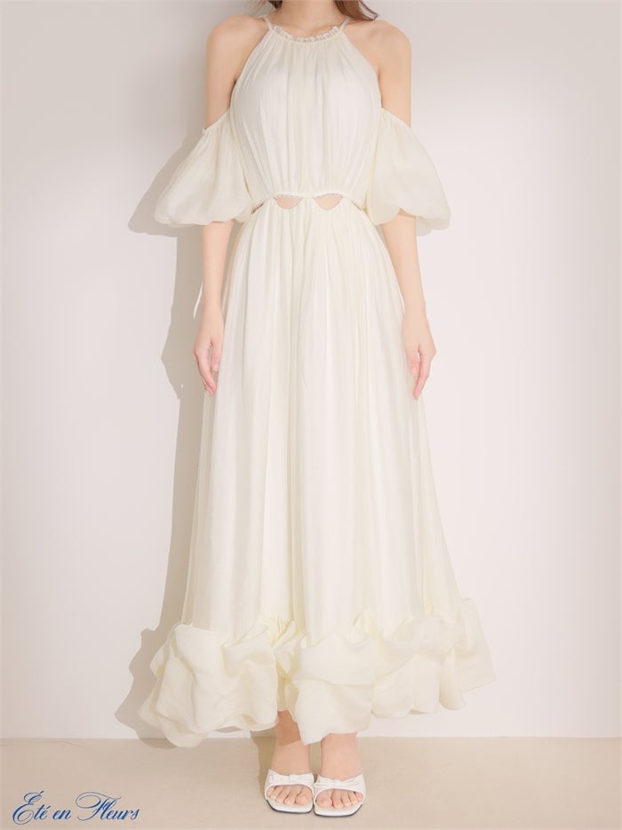 【XS～Lサイズあり】 Puff sleeve tuck frill long dress VC4681-c