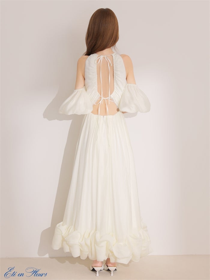 【XS～Lサイズあり】 Puff sleeve tuck frill long dress VC4681-c