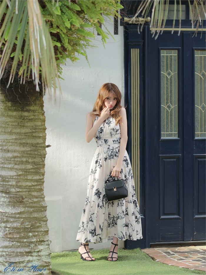 【XS～Lサイズあり】 Halter flower long dress VC4680-c