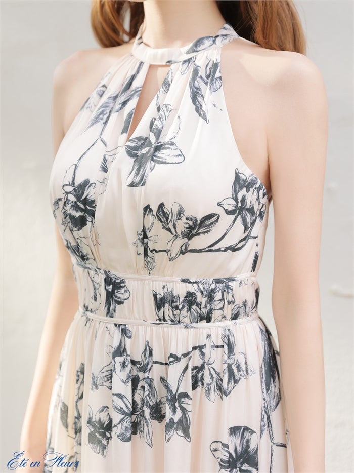 【XS～Lサイズあり】 Halter flower long dress VC4680-c