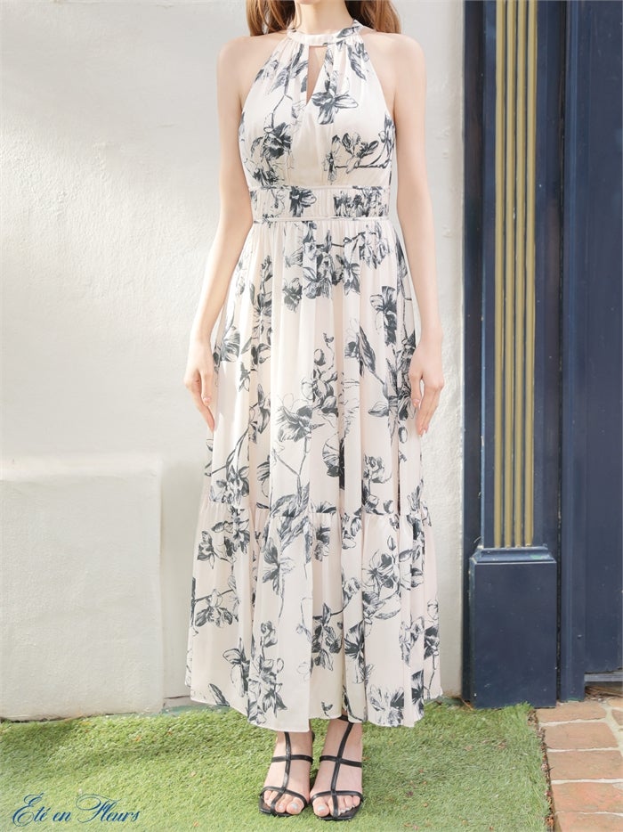 【XS～Lサイズあり】 Halter flower long dress VC4680-c