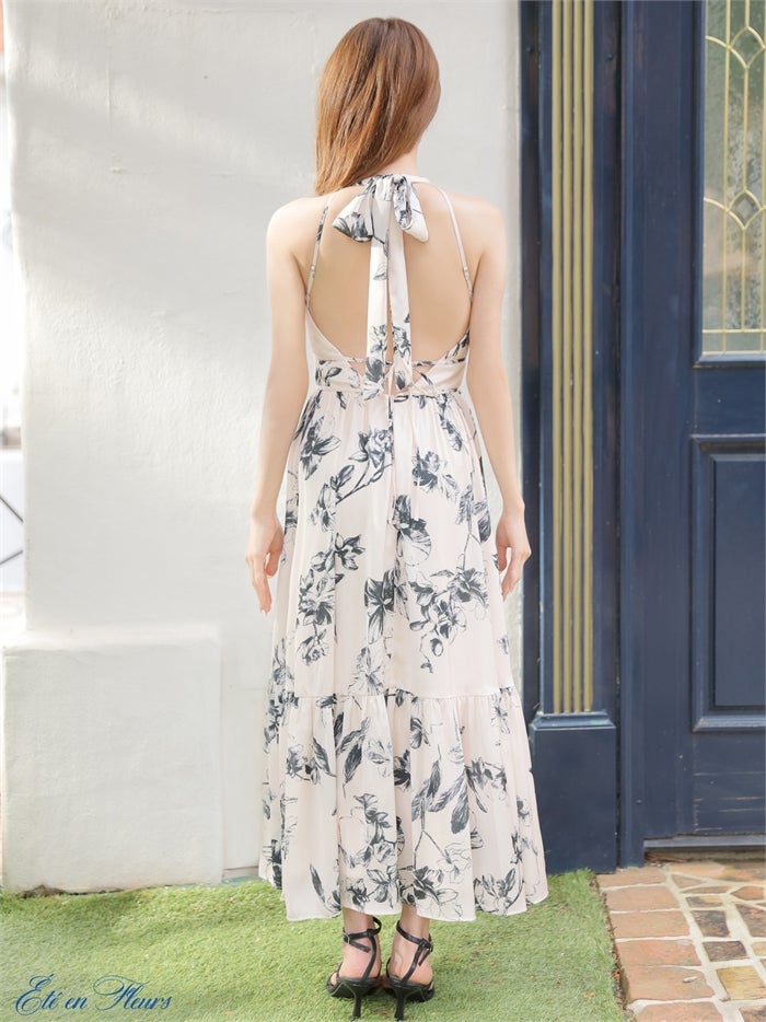 【XS～Lサイズあり】 Halter flower long dress VC4680-c