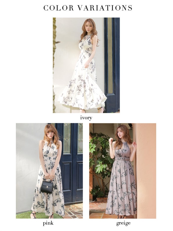 【XS～Lサイズあり】 Halter flower long dress VC4680-c