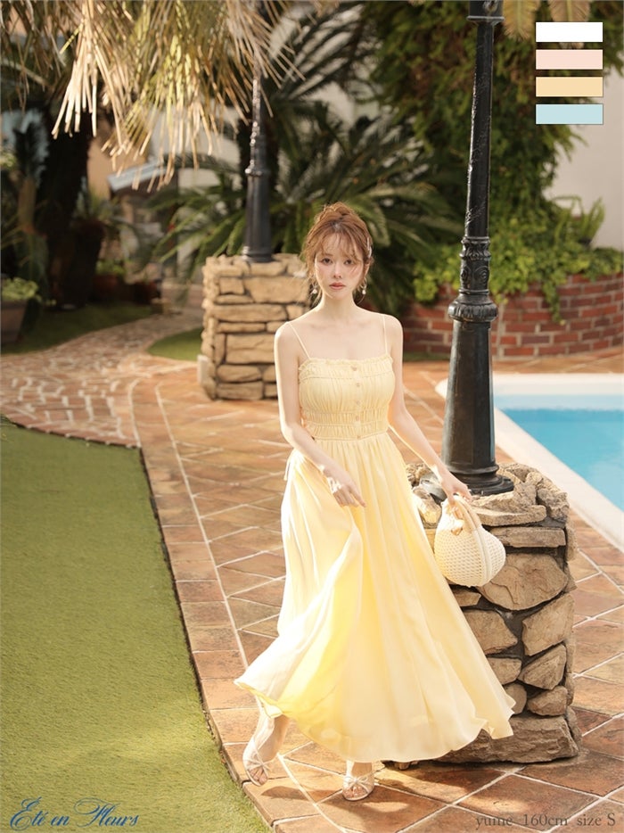 【XS～Lサイズあり】 Satin gathered cami long dress VC4685-c