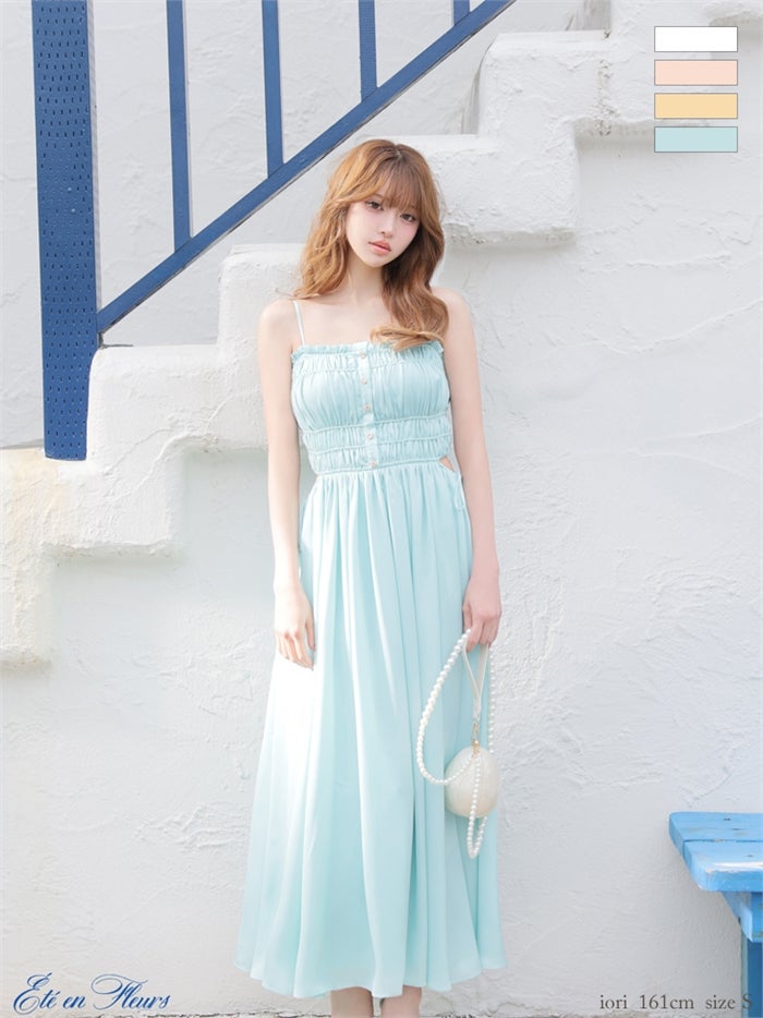 【XS～Lサイズあり】 Satin gathered cami long dress VC4685-c