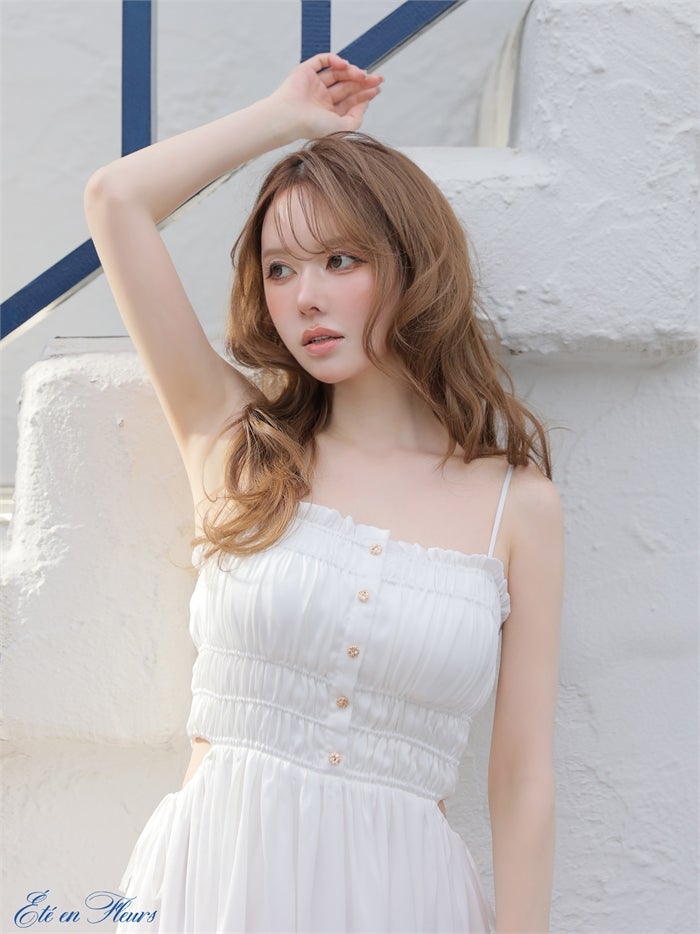 【XS～Lサイズあり】 Satin gathered cami long dress VC4685-c