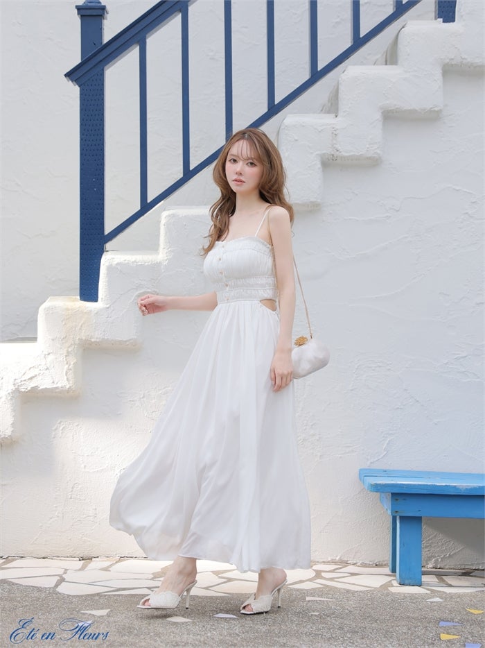 【XS～Lサイズあり】 Satin gathered cami long dress VC4685-c
