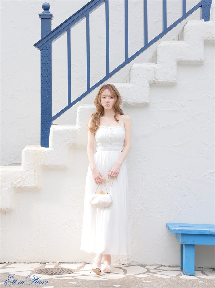 【XS～Lサイズあり】 Satin gathered cami long dress VC4685-c
