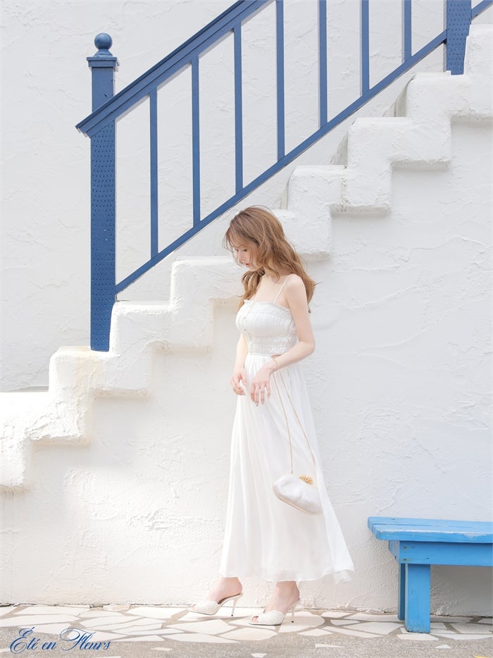 【XS～Lサイズあり】 Satin gathered cami long dress VC4685-c