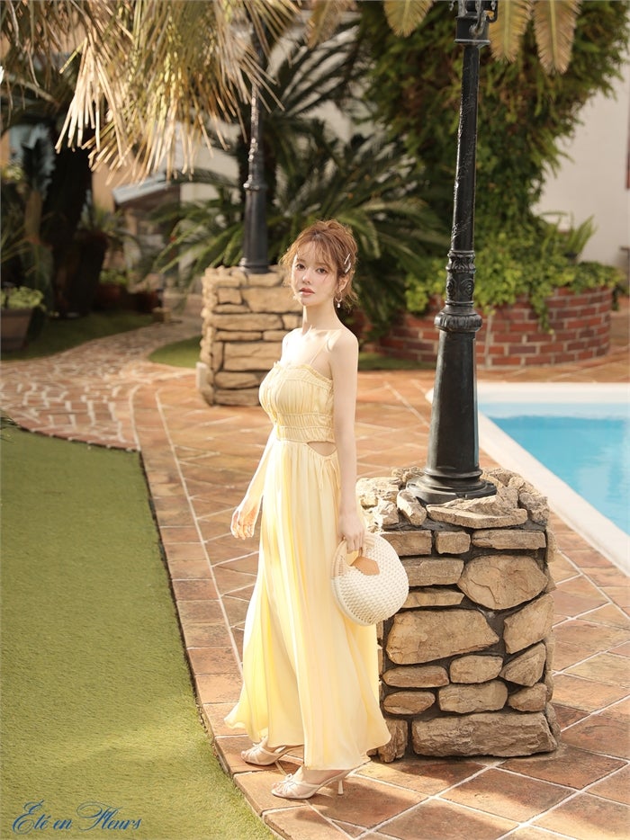 【XS～Lサイズあり】 Satin gathered cami long dress VC4685-c