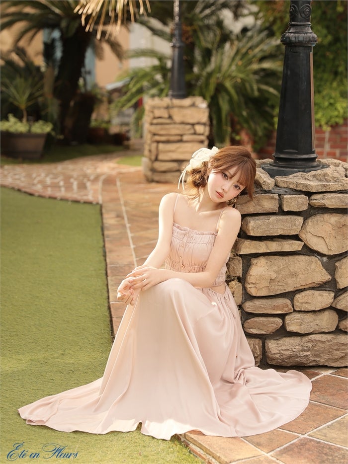 【XS～Lサイズあり】 Satin gathered cami long dress VC4685-c