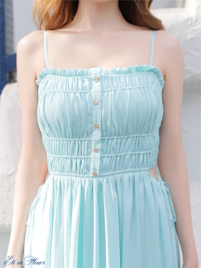 【XS～Lサイズあり】 Satin gathered cami long dress VC4685-c