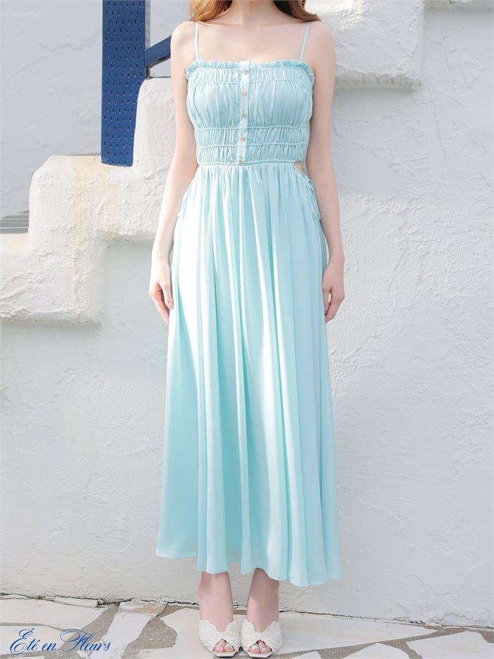 【XS～Lサイズあり】 Satin gathered cami long dress VC4685-c