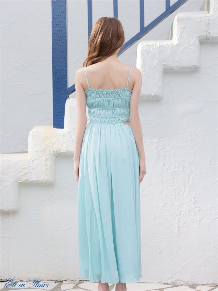 【XS～Lサイズあり】 Satin gathered cami long dress VC4685-c