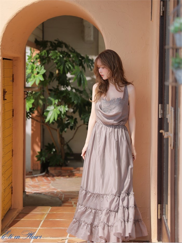 【XS～Lサイズあり】 Drape tiered long dress VC4677-c