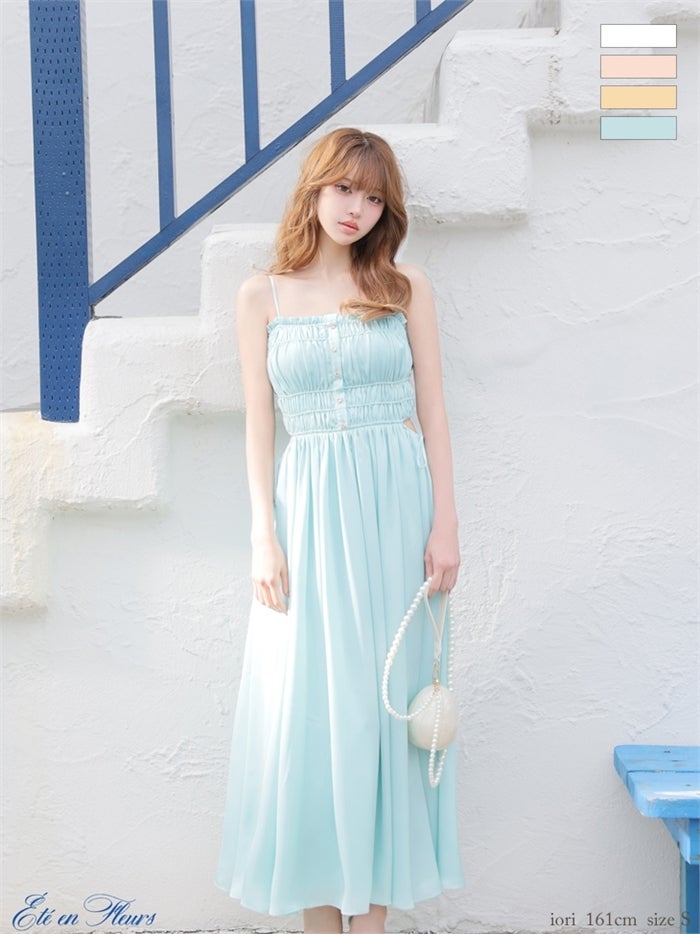 【XS～Lサイズあり】 Satin gathered cami long dress VC4685