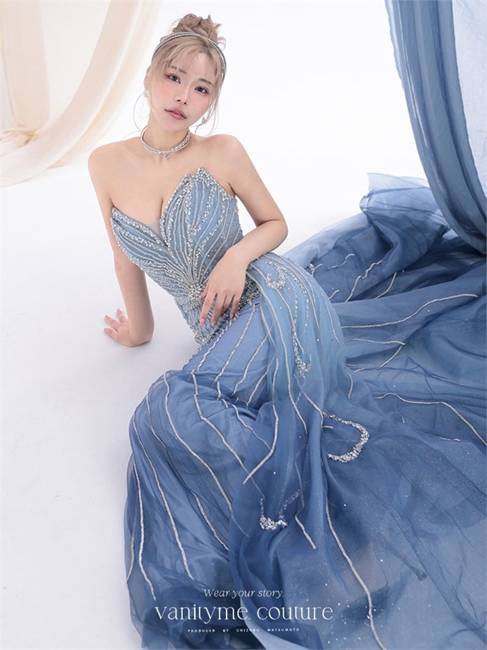 vanityME.couture. バニティーミークチュール Ciel Etoile Couture シエル・エトワール・クチュール ロングドレス ブルー 水色 ビジュー チュール バースデー vctr-l-a1508