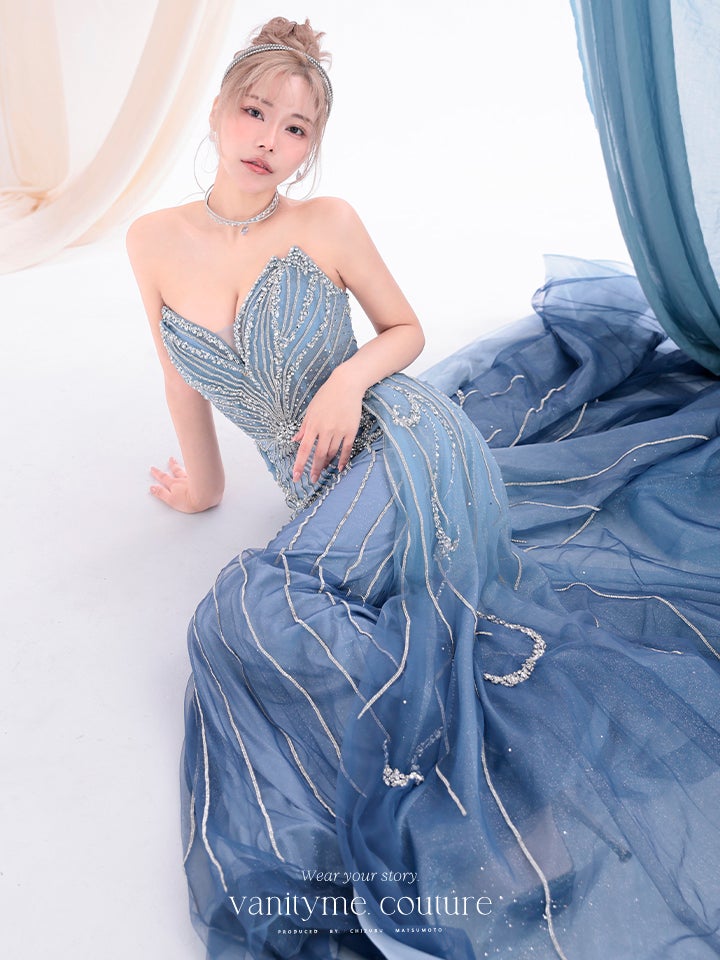 vanityME.couture. バニティーミークチュール Ciel Etoile Couture シエル・エトワール・クチュール ロングドレス ブルー 水色 ビジュー チュール バースデー vctr-l-a1508