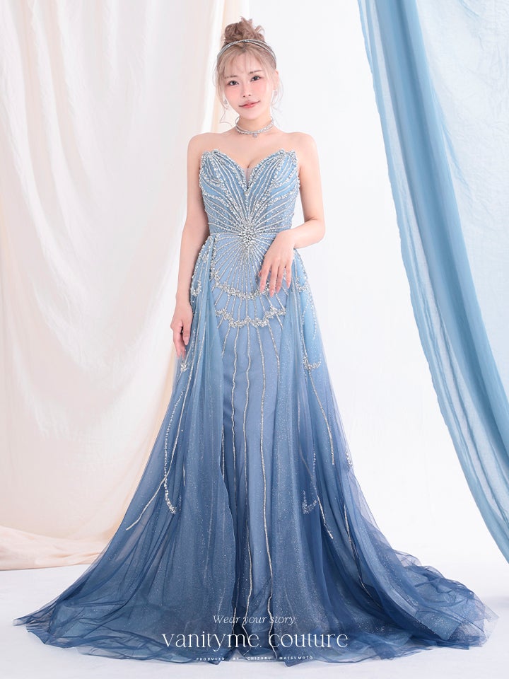 vanityME.couture. バニティーミークチュール Ciel Etoile Couture シエル・エトワール・クチュール ロングドレス ブルー 水色 ビジュー チュール バースデー vctr-l-a1508