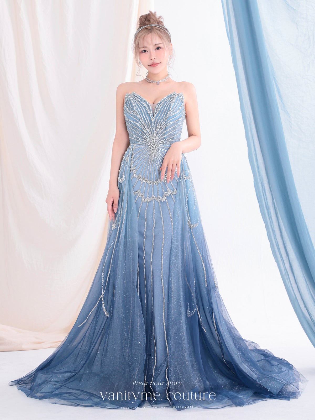 vanityME.couture. バニティーミークチュール Ciel Etoile Couture シエル・エトワール・クチュール ロングドレス ブルー 水色 ビジュー チュール バースデー vctr-l-a1508