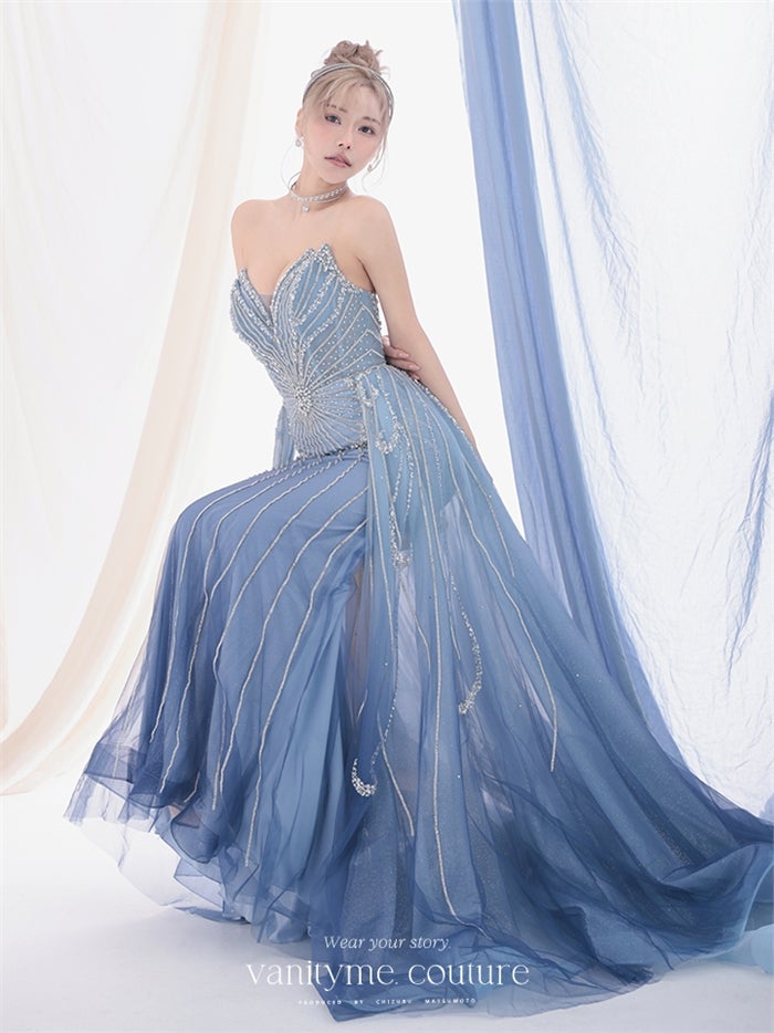 vanityME.couture. バニティーミークチュール Ciel Etoile Couture シエル・エトワール・クチュール ロングドレス ブルー 水色 ビジュー チュール バースデー vctr-l-a1508
