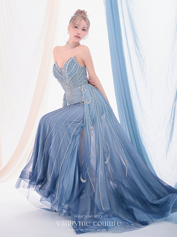 vanityME.couture. バニティーミークチュール Ciel Etoile Couture シエル・エトワール・クチュール ロングドレス ブルー 水色 ビジュー チュール バースデー vctr-l-a1508