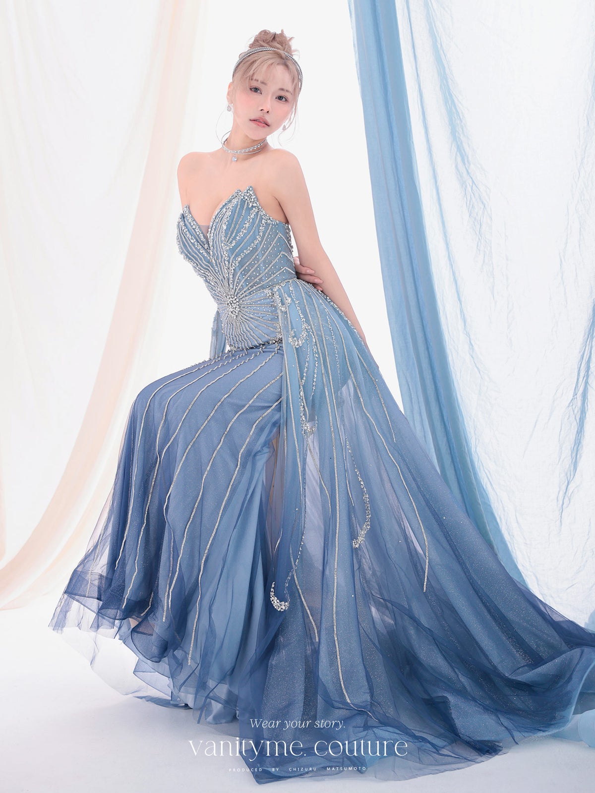 vanityME.couture. バニティーミークチュール Ciel Etoile Couture シエル・エトワール・クチュール ロングドレス ブルー 水色 ビジュー チュール バースデー vctr-l-a1508