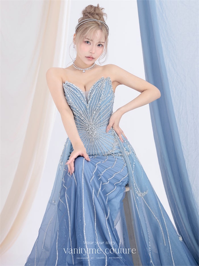 vanityME.couture. バニティーミークチュール Ciel Etoile Couture シエル・エトワール・クチュール ロングドレス ブルー 水色 ビジュー チュール バースデー vctr-l-a1508