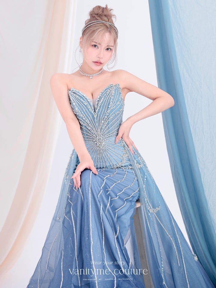 vanityME.couture. バニティーミークチュール Ciel Etoile Couture シエル・エトワール・クチュール ロングドレス ブルー 水色 ビジュー チュール バースデー vctr-l-a1508