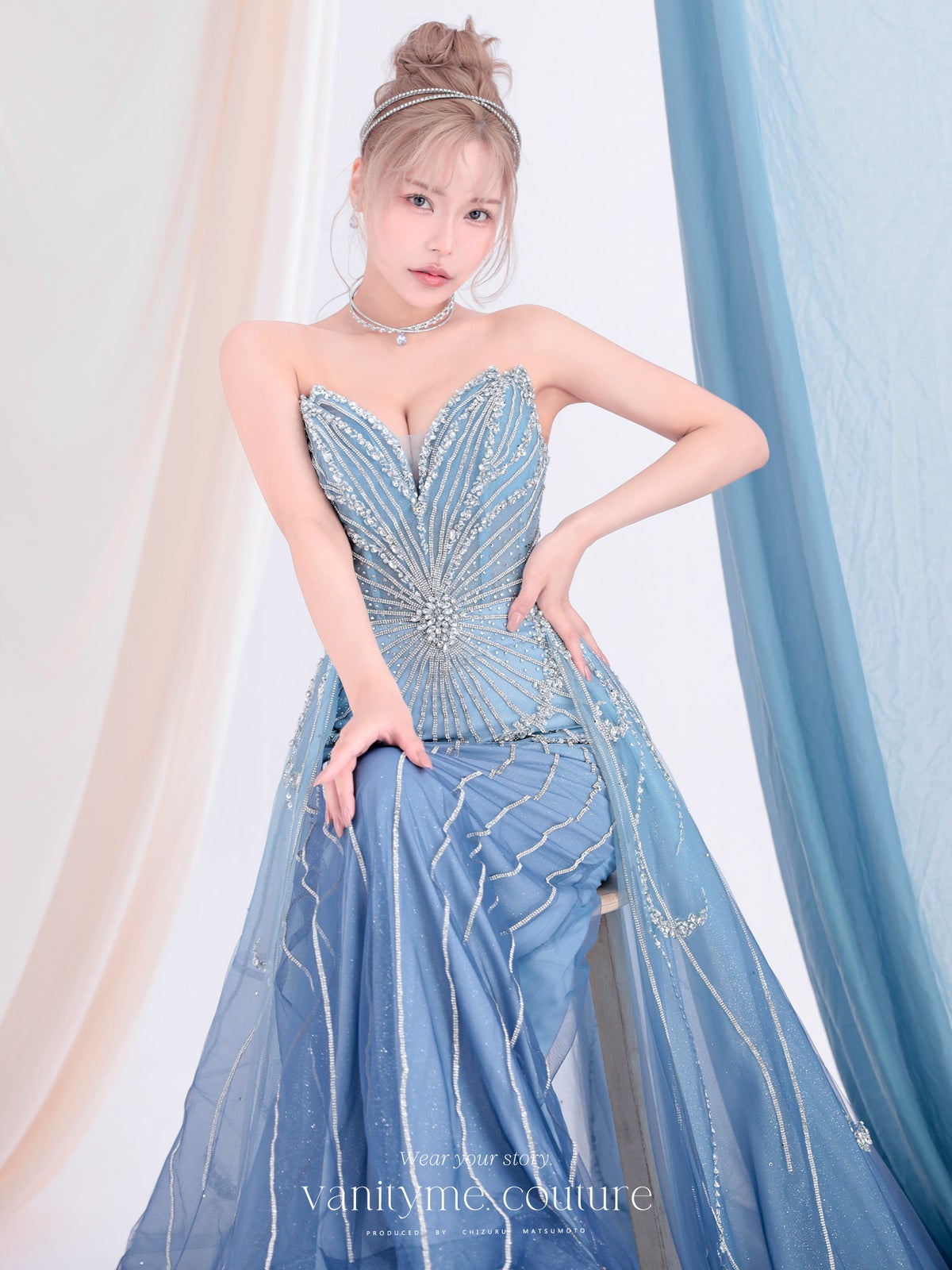 vanityME.couture. バニティーミークチュール Ciel Etoile Couture シエル・エトワール・クチュール ロングドレス ブルー 水色 ビジュー チュール バースデー vctr-l-a1508