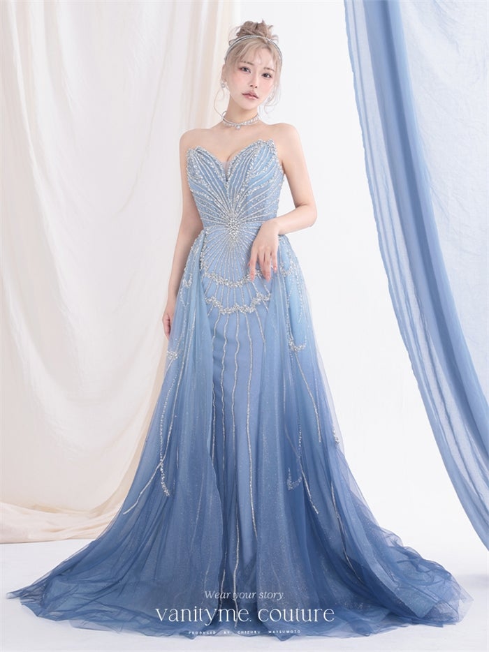 vanityME.couture. バニティーミークチュール Ciel Etoile Couture シエル・エトワール・クチュール ロングドレス ブルー 水色 ビジュー チュール バースデー vctr-l-a1508