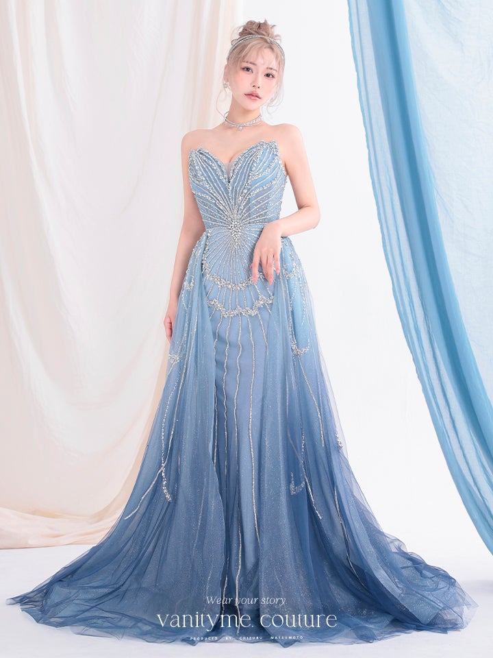 vanityME.couture. バニティーミークチュール Ciel Etoile Couture シエル・エトワール・クチュール ロングドレス ブルー 水色 ビジュー チュール バースデー vctr-l-a1508