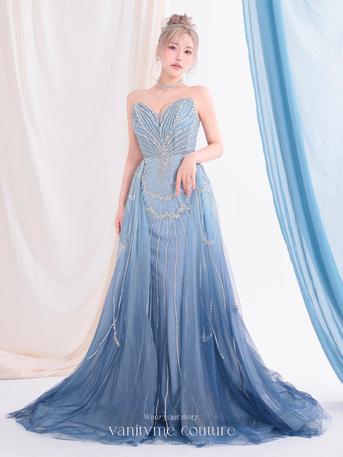vanityME.couture. バニティーミークチュール Ciel Etoile Couture シエル・エトワール・クチュール ロングドレス ブルー 水色 ビジュー チュール バースデー vctr-l-a1508