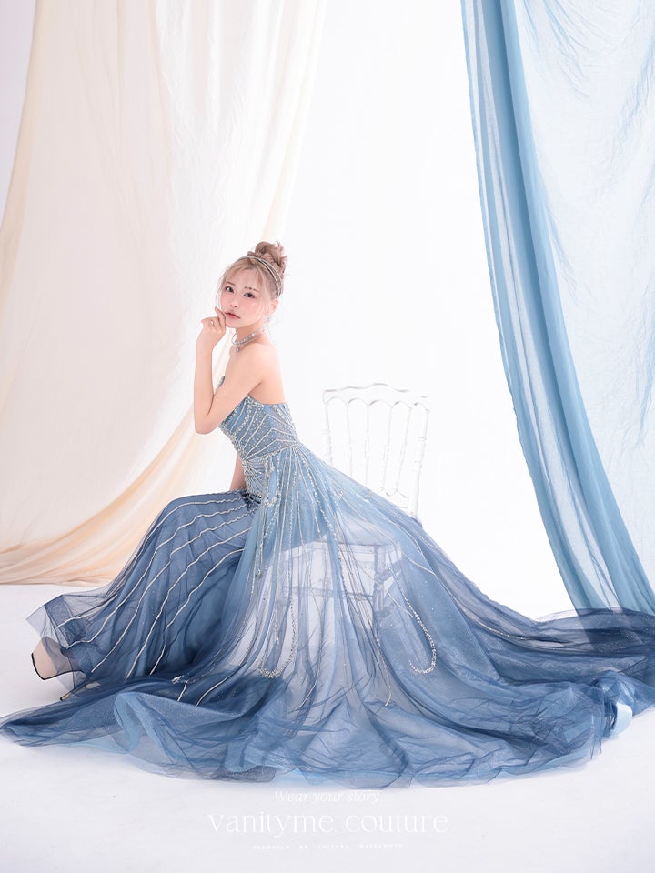 vanityME.couture. バニティーミークチュール Ciel Etoile Couture シエル・エトワール・クチュール ロングドレス ブルー 水色 ビジュー チュール バースデー vctr-l-a1508